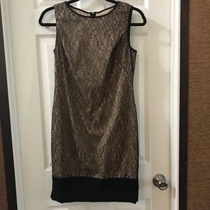 Mattox Tan/Black Lace Shift Dress size 2